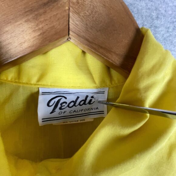 Vintage Blouse Women 16 Yellow Dagger Collar Teddi Of California 70s Retro Disco - Picture 4 of 6